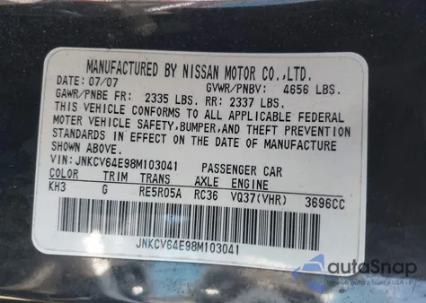 2008 Infiniti G37 Journey from USA, damaged, VIN JNKCV64E98M103041